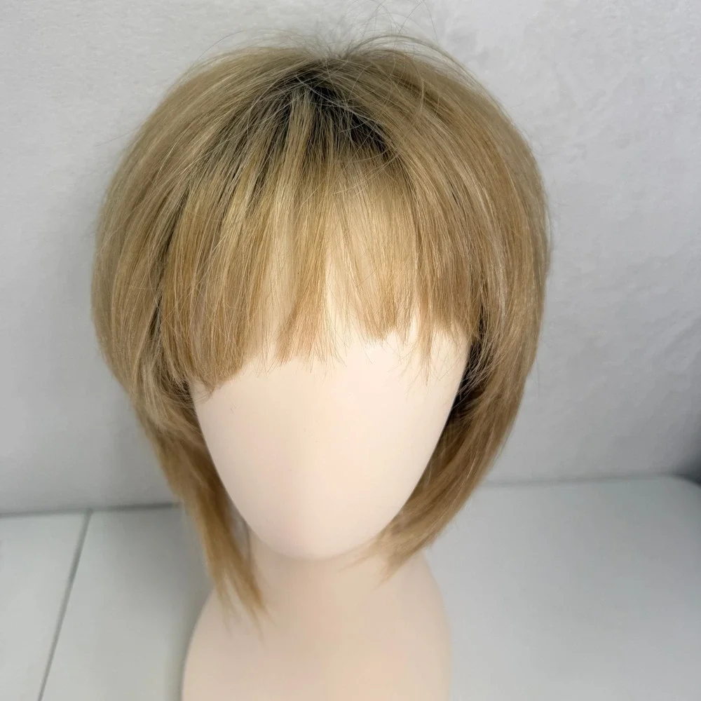 Pixie Cut Short Blonde Wig Layered Rooted Modacrylic Fiber Natural Style Classic